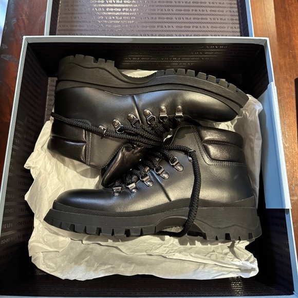Prada Logo Embossed Lace-Up Boots - Picture 1 of 5